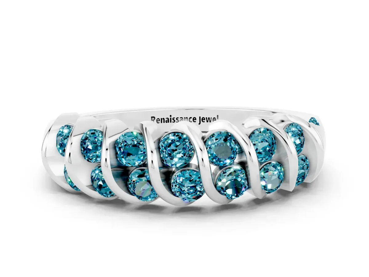 Channel Set Round Blue Topaz Multi-Row Band Silver