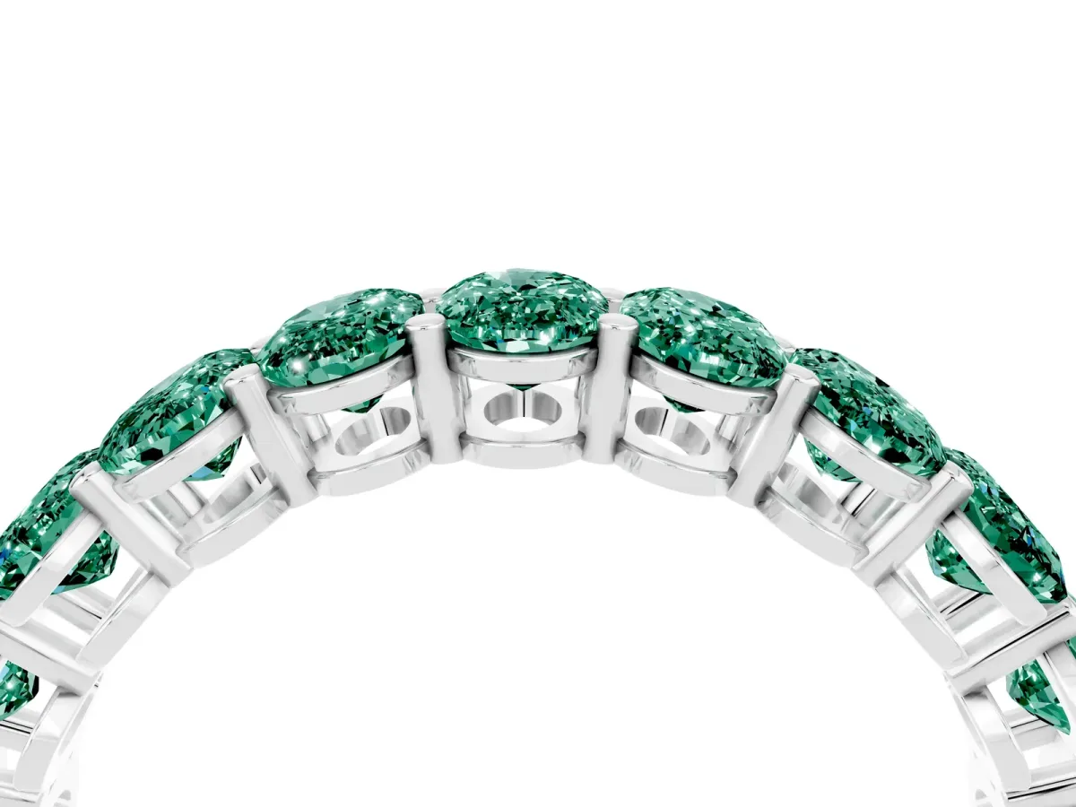 Oval Cut Green Sapphire Eternity Band with Shared Prong Setting Platinum