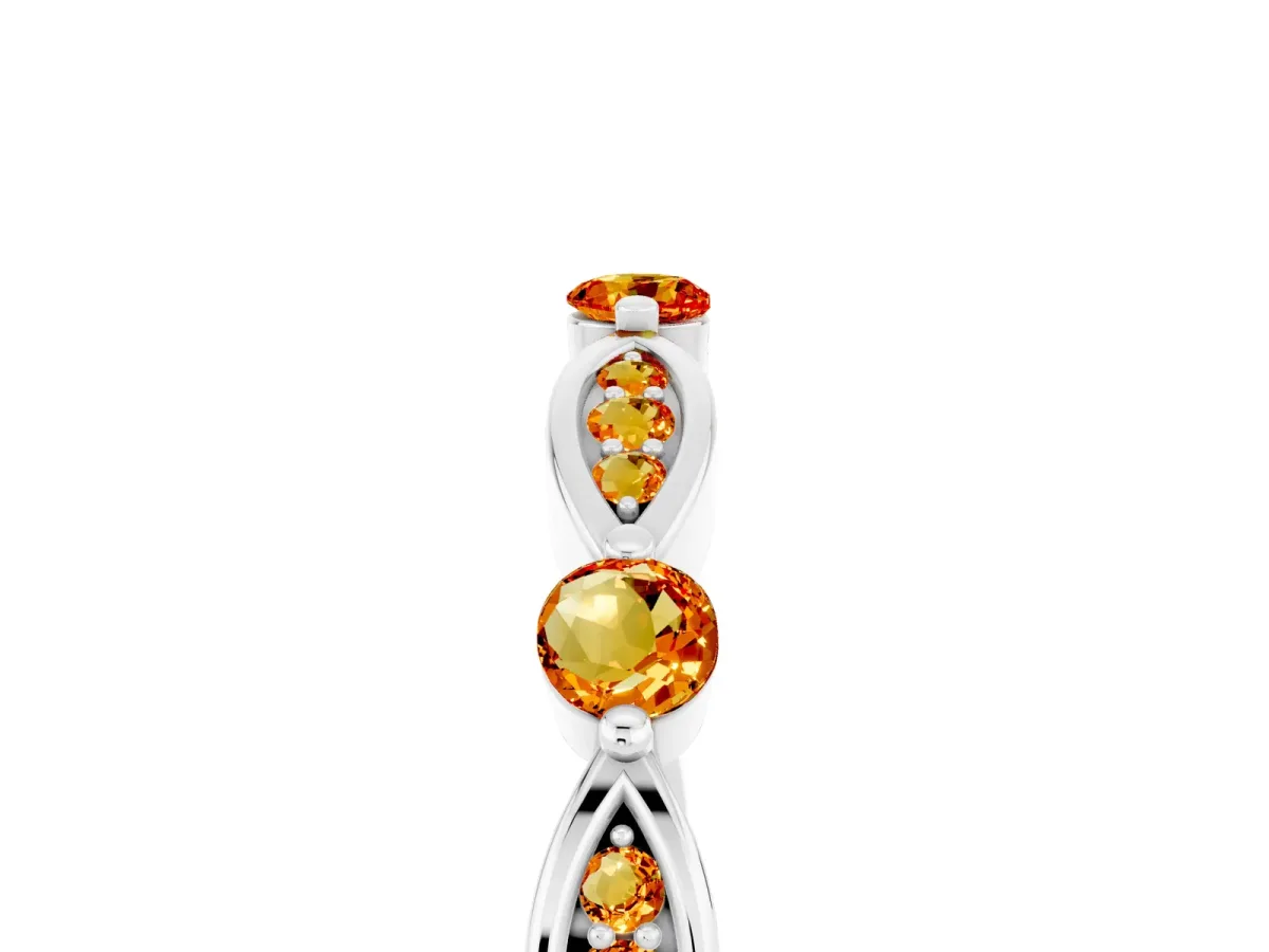 Marquise and Round Citrine Milgrain Band with Bezel Setting Silver