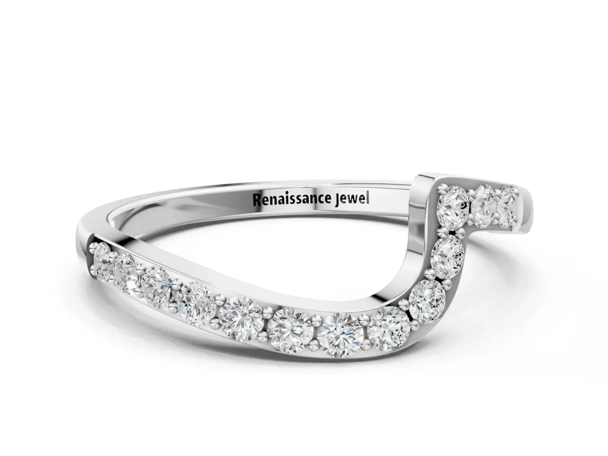 Round Diamond Pavé Chevron Wedding Band White gold
