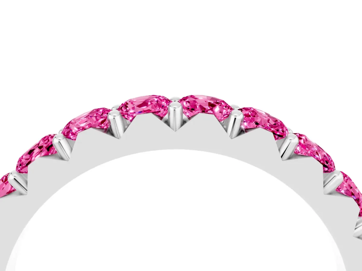 Round Pink Sapphire Half Eternity Band with Classic Prong Setting White gold