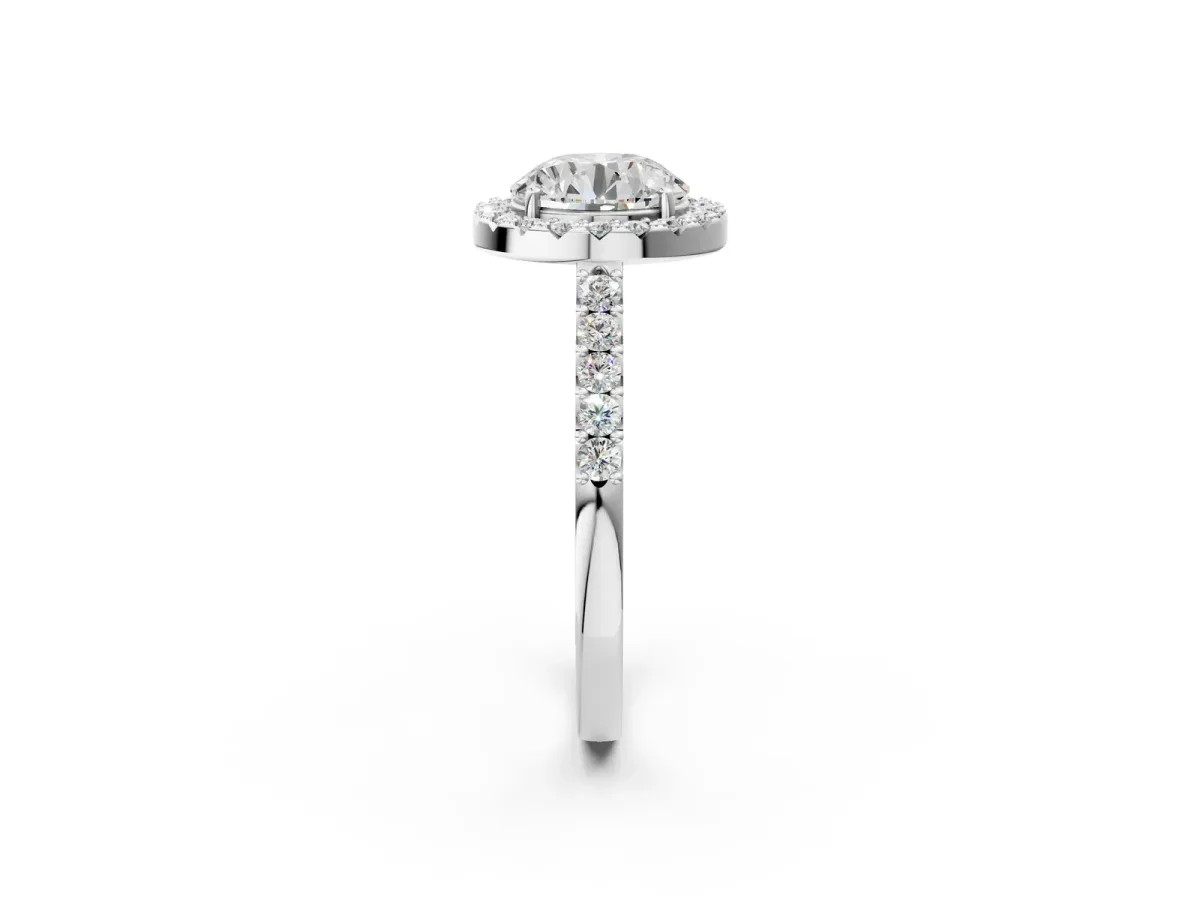 Round Cut Halo Diamond Pavé Solitaire Ring Platinum