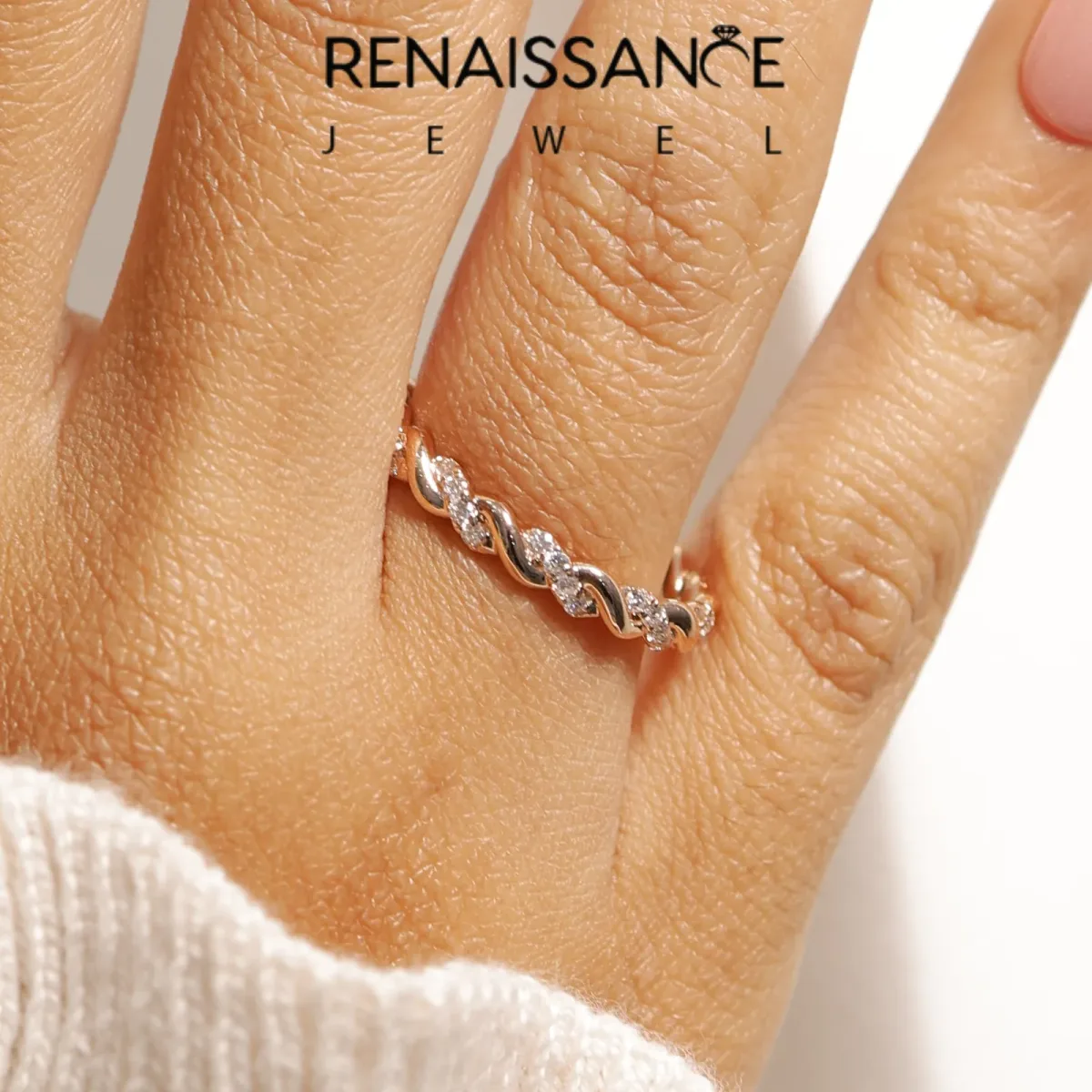 Twisted Pavé Round Diamond Eternity Band Rose gold