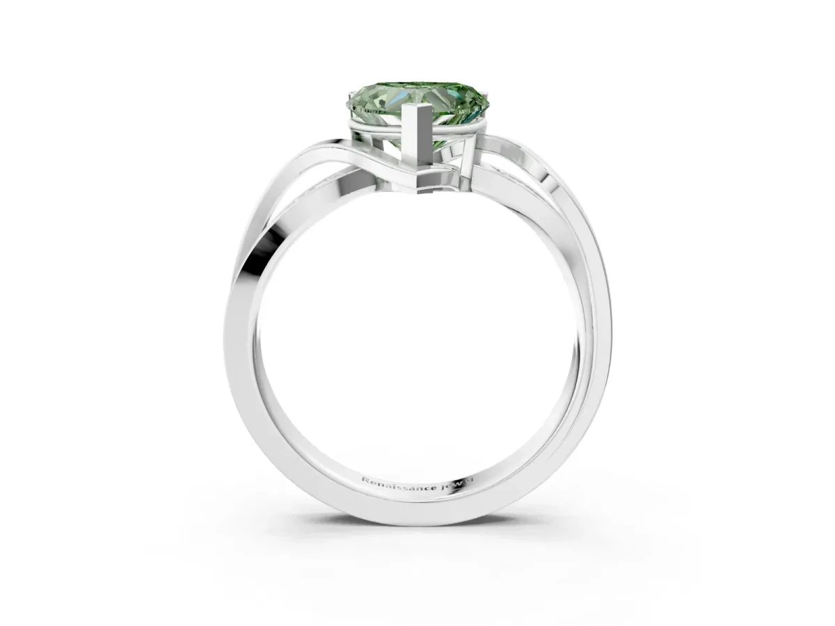 Fancy Green Heart Cut Solitaire Twisted Band with Prong Setting Platinum