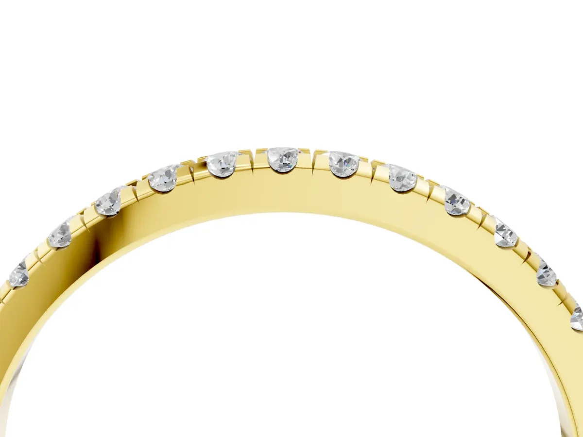 Pavé Round Diamond Half Eternity Band with Shared Prong Setting Yellow gold