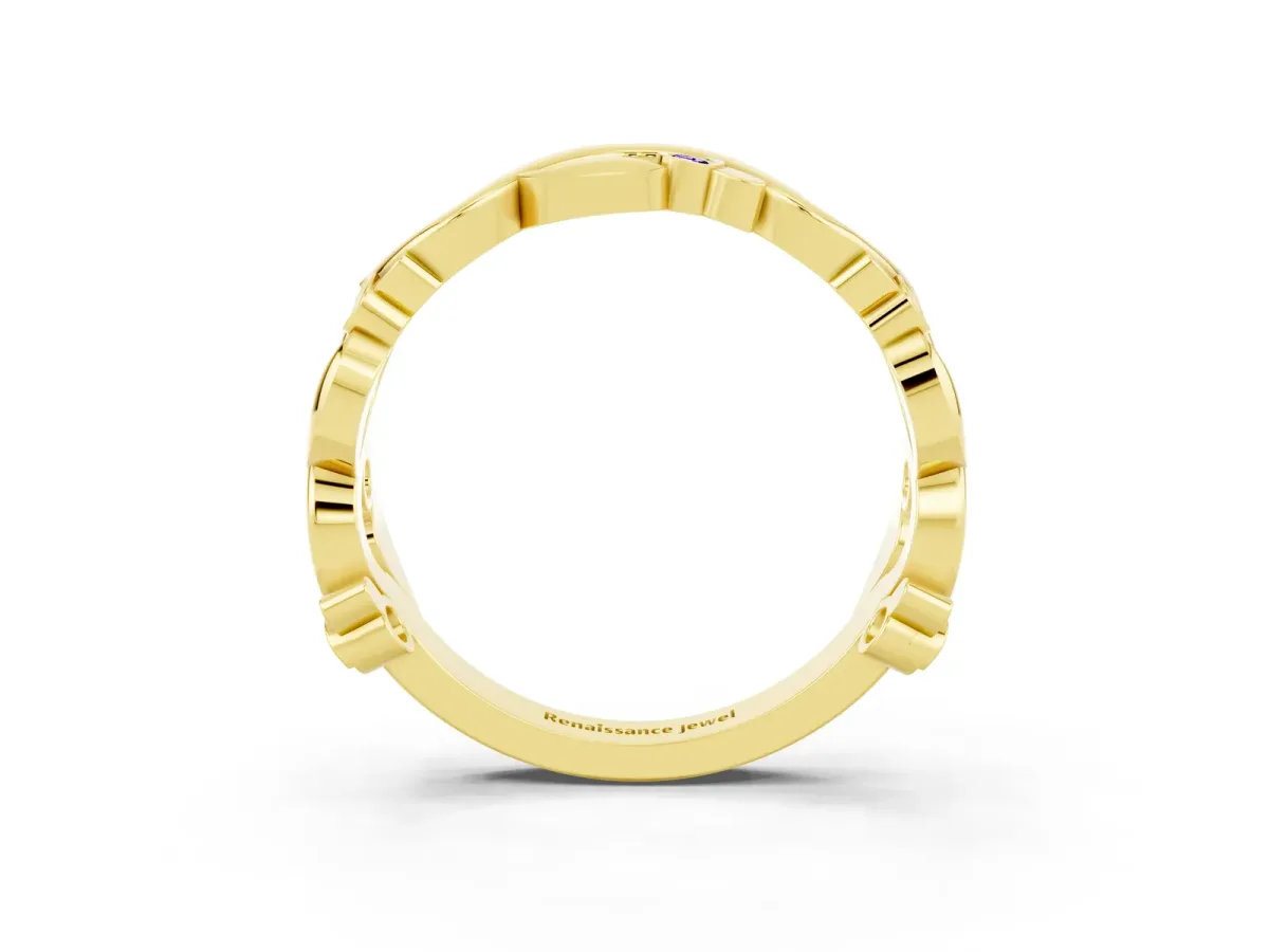Round Tanzanite Leaf Eternity Band with Bezel Setting Yellow gold