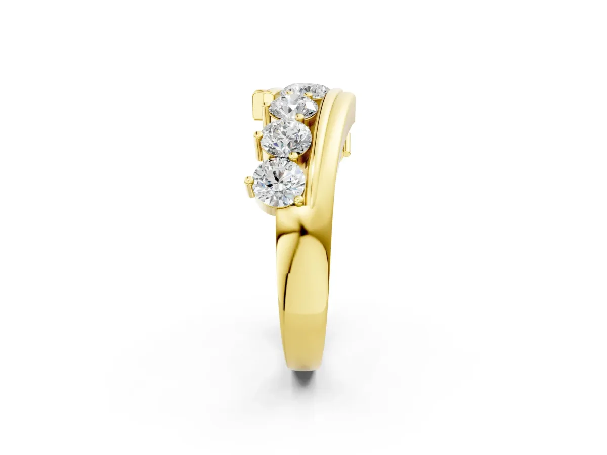 Round Diamond Wave Band with Channel and Shared Prong Setting Yellow gold