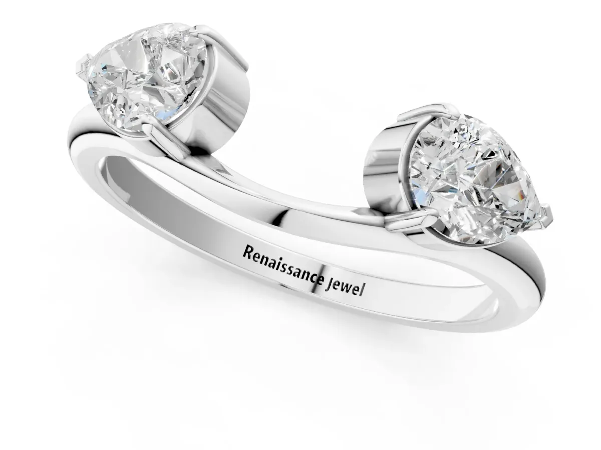 Two-Stone Pear Diamond Bypass Ring with Prong Setting Platinum