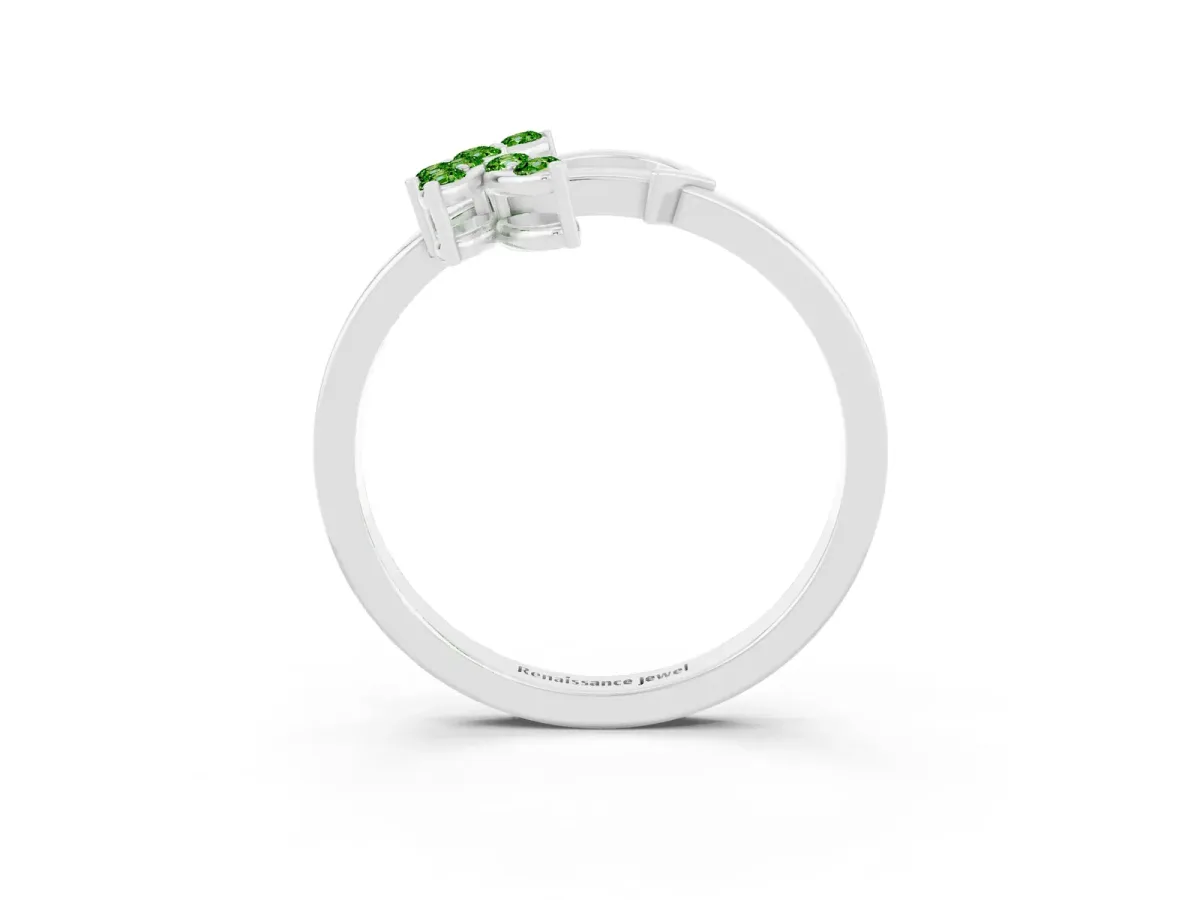 Marquise Peridot Cluster Bypass Ring with Prong Setting White gold