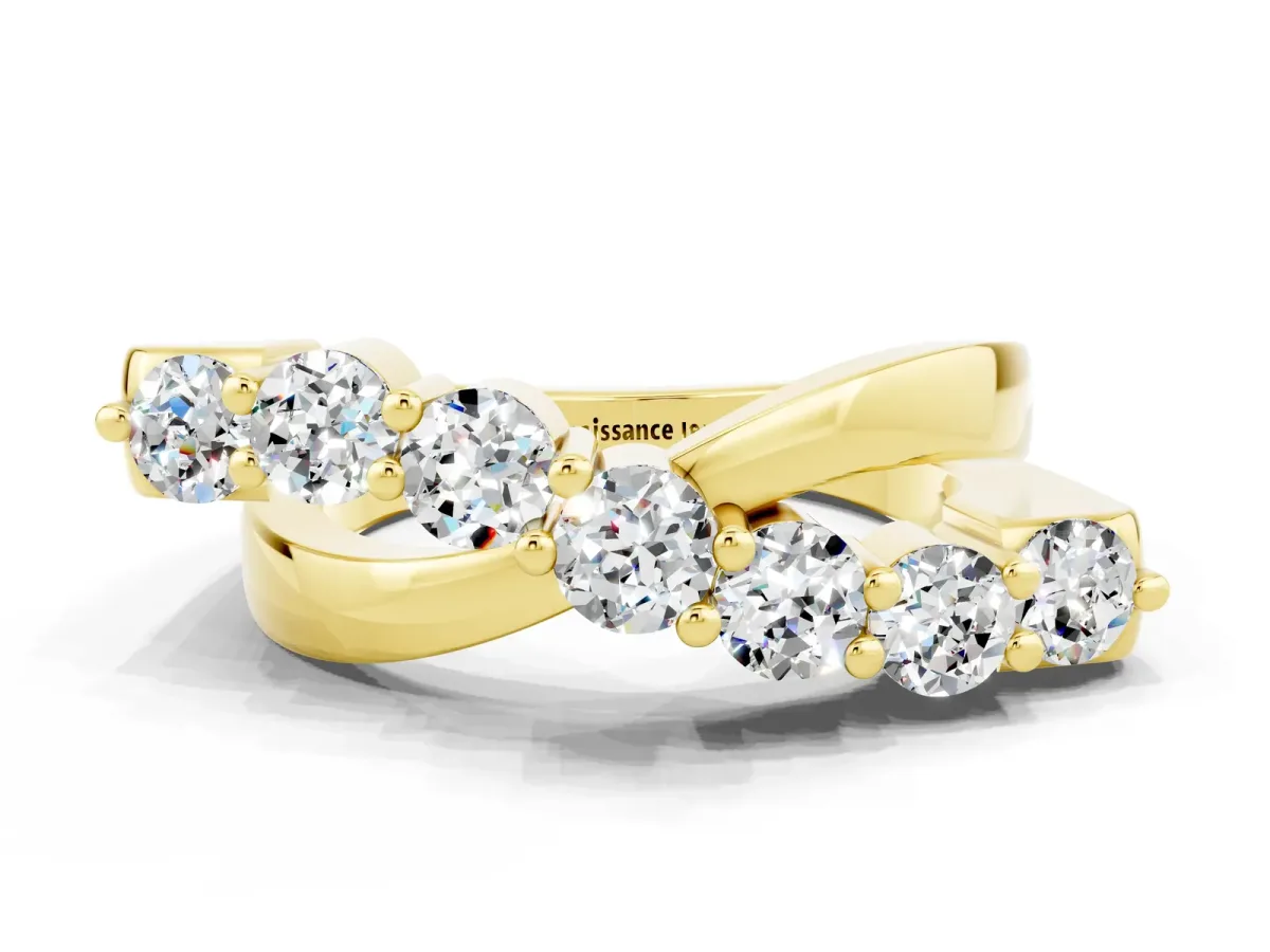 Round Moissanite Prong-Set Crossover Band Yellow gold