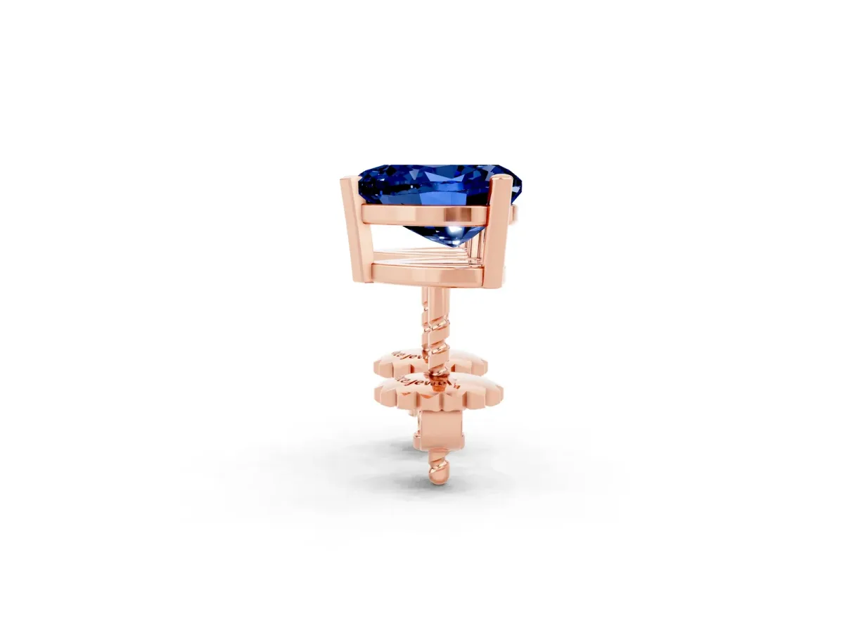 Heart Cut Blue Sapphire Stud Earrings Rose gold