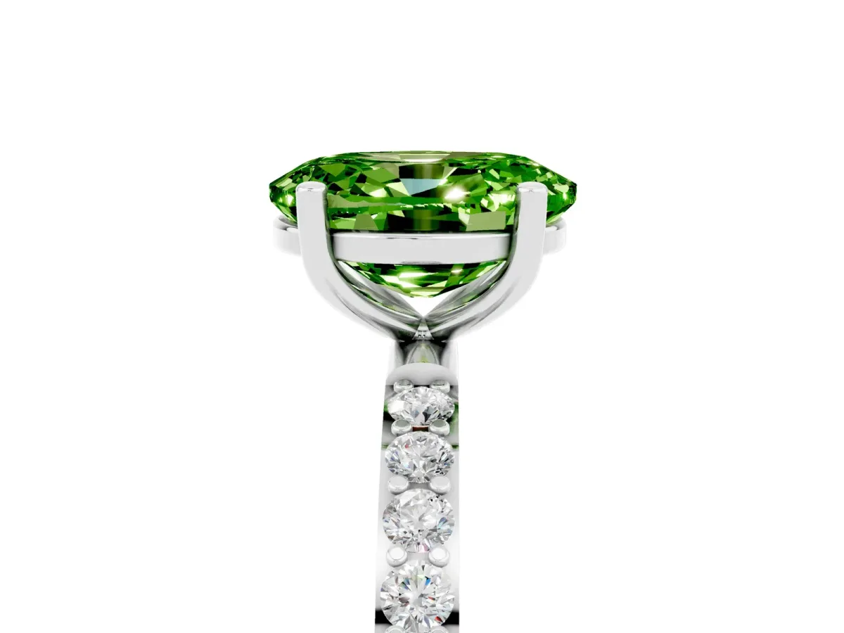Oval Cut Peridot Solitaire Ring with Round Pavé Band and Prong Setting Silver