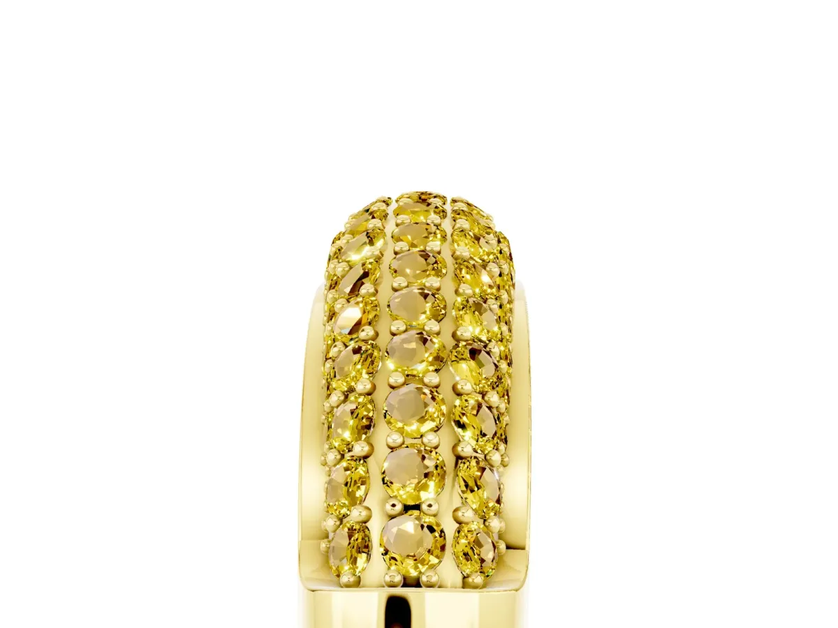 Three-Row Pavé Round Yellow Sapphire Dome Band Yellow gold