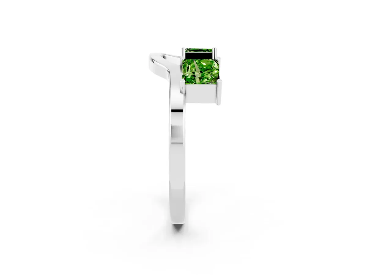 Princess Cut Peridot Two-Stone Open Band Ring with Four-Prong Setting White gold