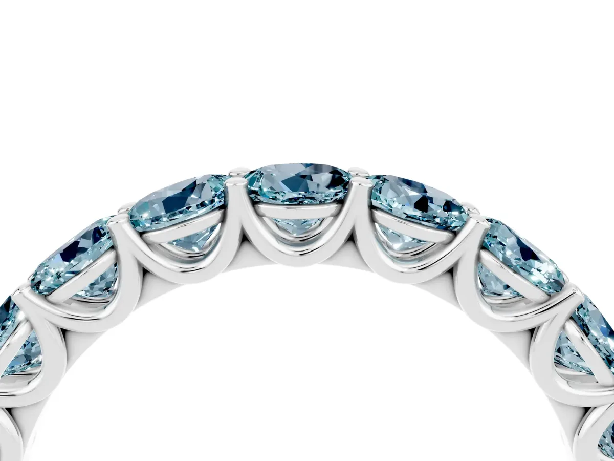 Round Aquamarine Shared Prong Eternity Band Platinum