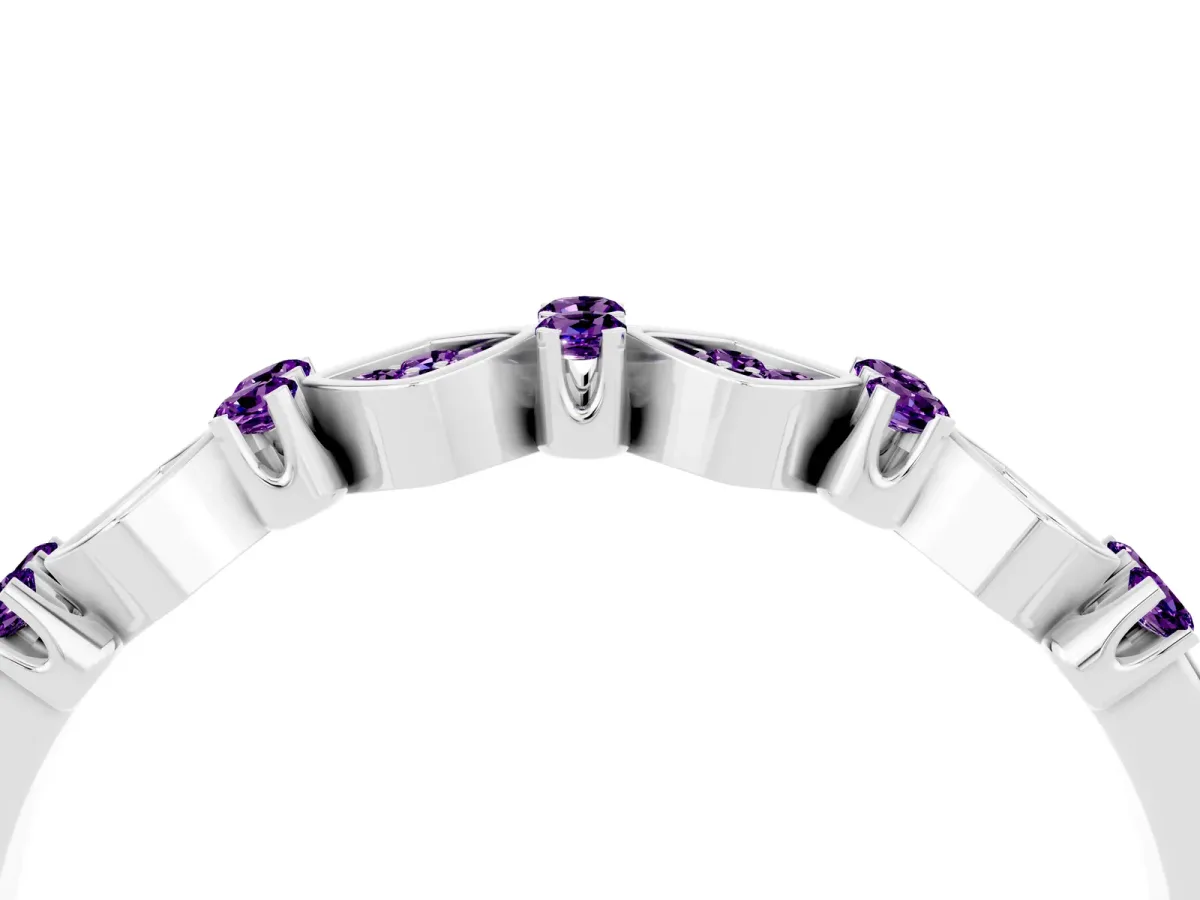 Pavé Cushion Amethyst Cluster Eternity Band with Prong Setting Silver