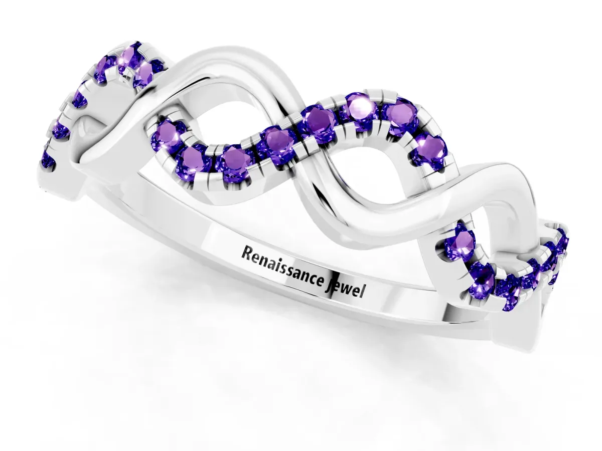 Twist Infinity Round Tanzanite Band with Pavé Setting Silver