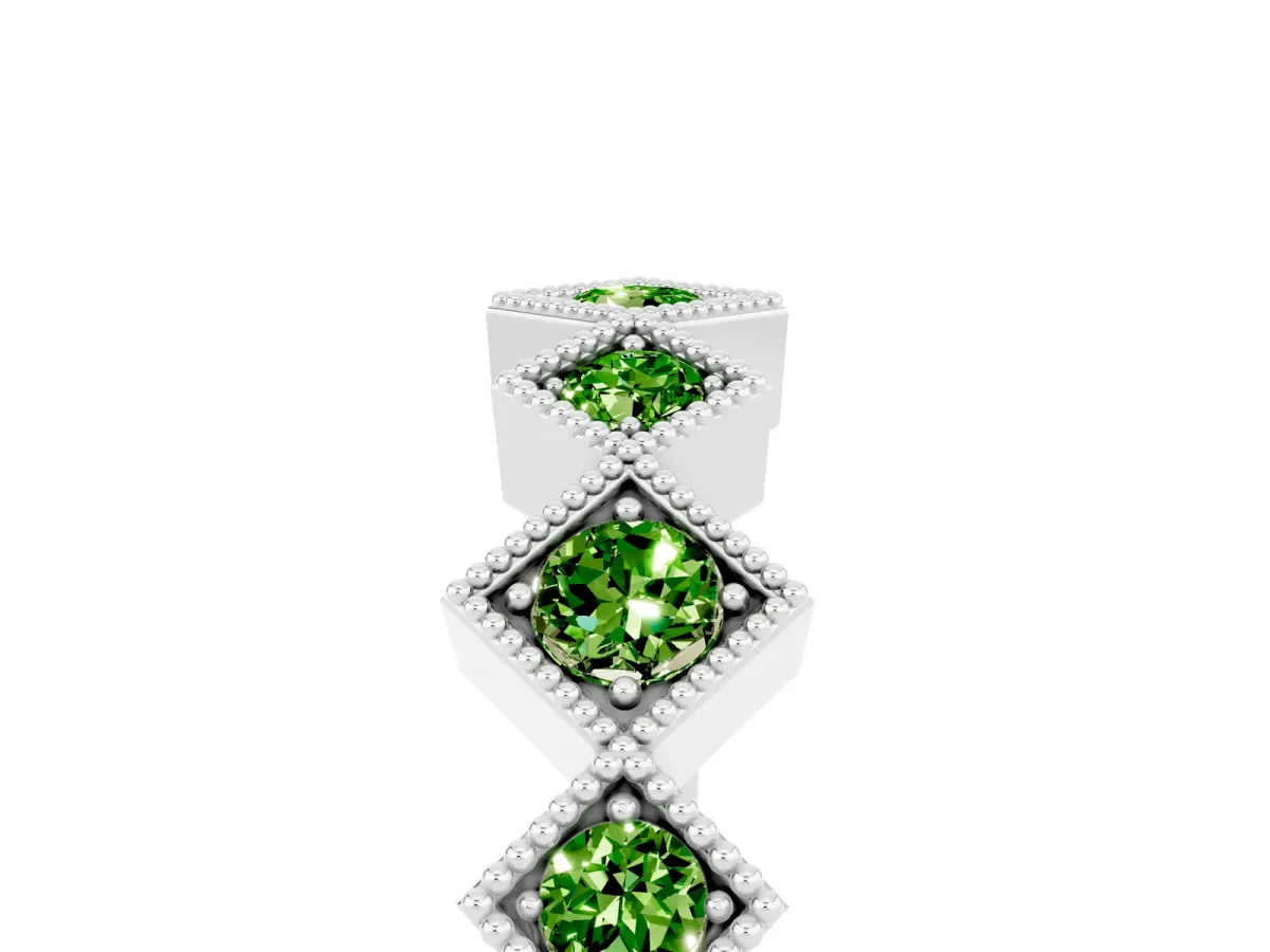 Milgrain Square Bezel Round Peridot Chevron Band Silver