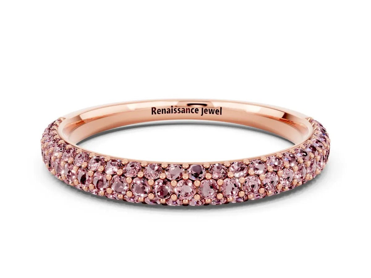 Round Morganite Pavé Eternity Band with Shared Prong Setting Rose gold