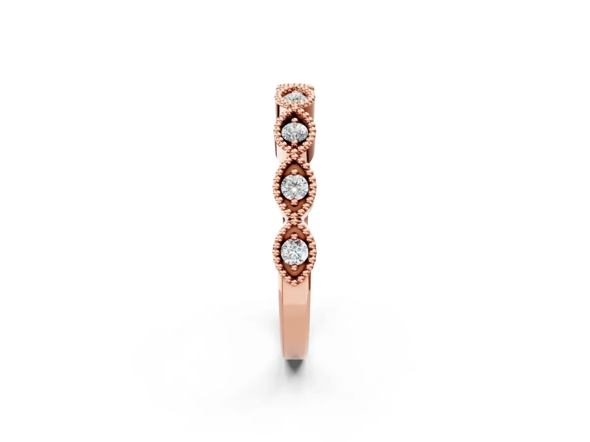 Milgrain Marquise Diamond Half Eternity Band with Bezel Setting Rose gold