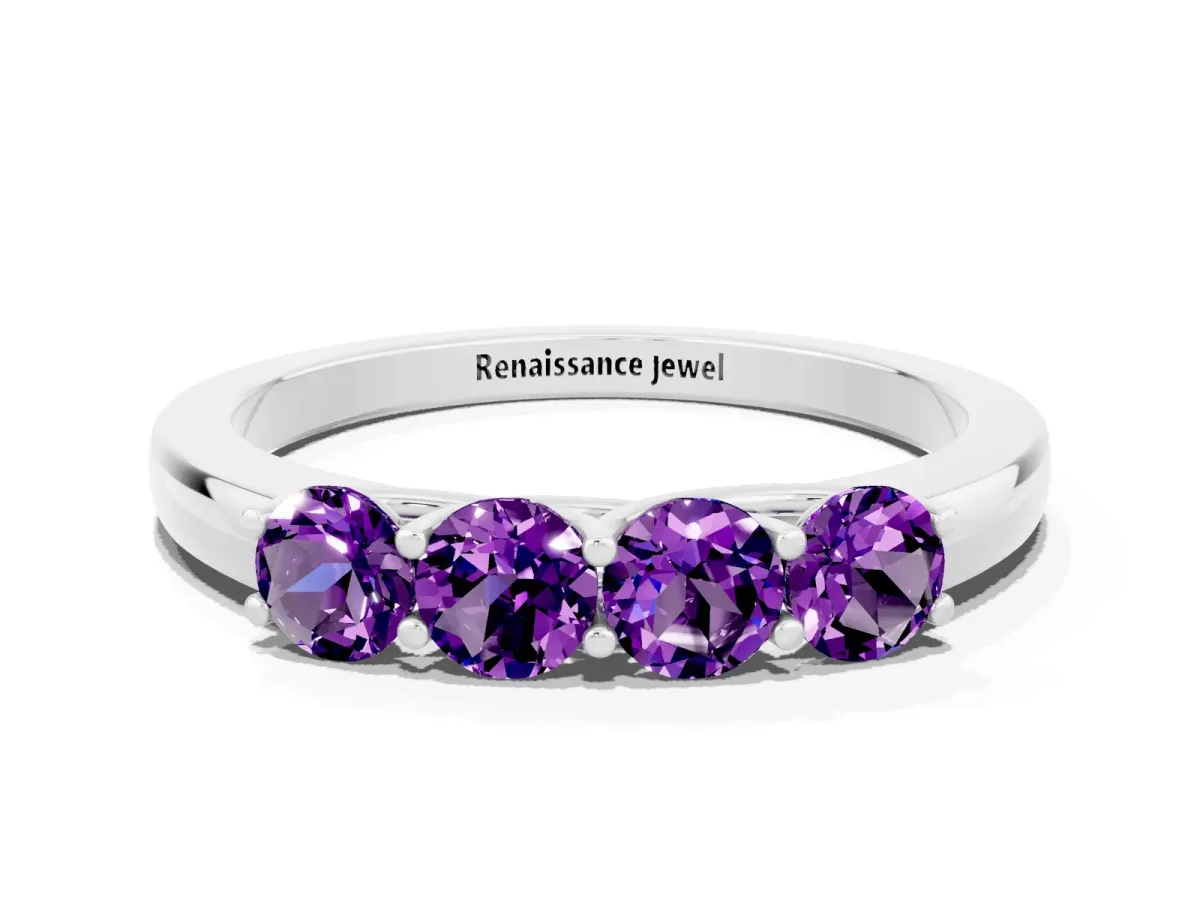 Four-Stone Round Amethyst Prong-Set Band White gold