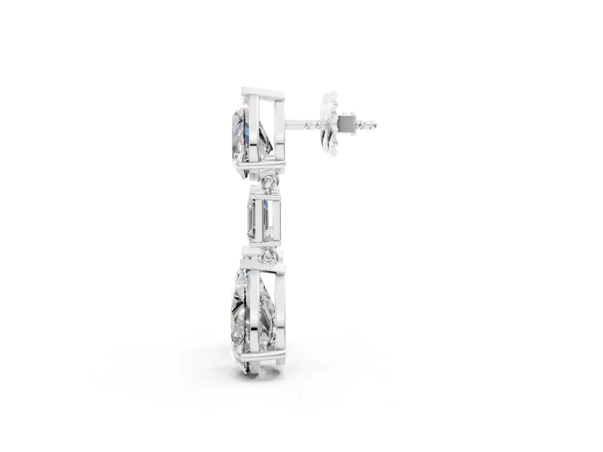 Pear Diamond Drop Earrings with Emerald and Pear Lab Grown Diamond Accents Silver