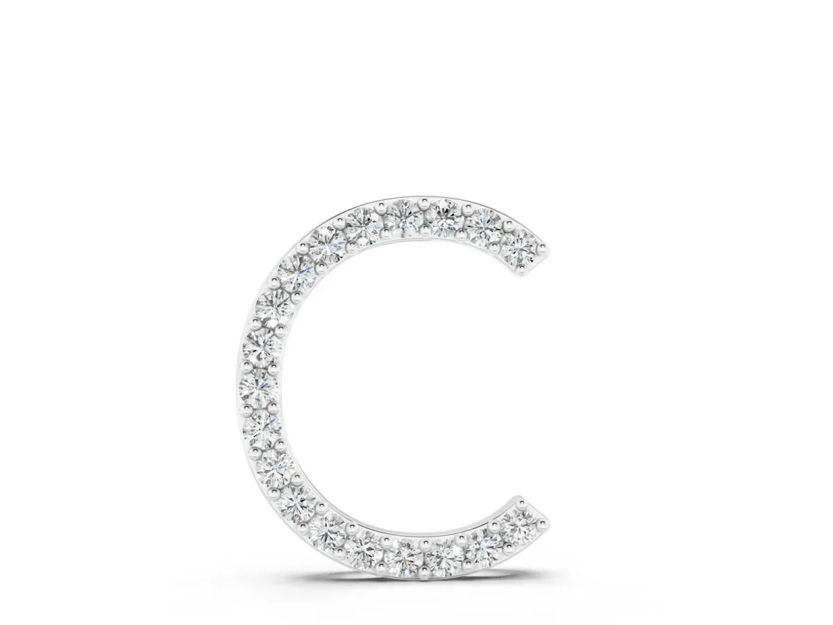 Round Diamond Pavé C Pendant Necklace Silver