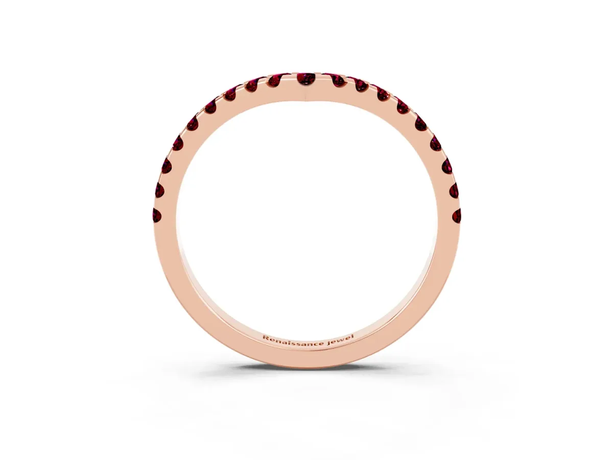 Pavé Round Garnet Chevron Band with Shared Prong Setting Rose gold