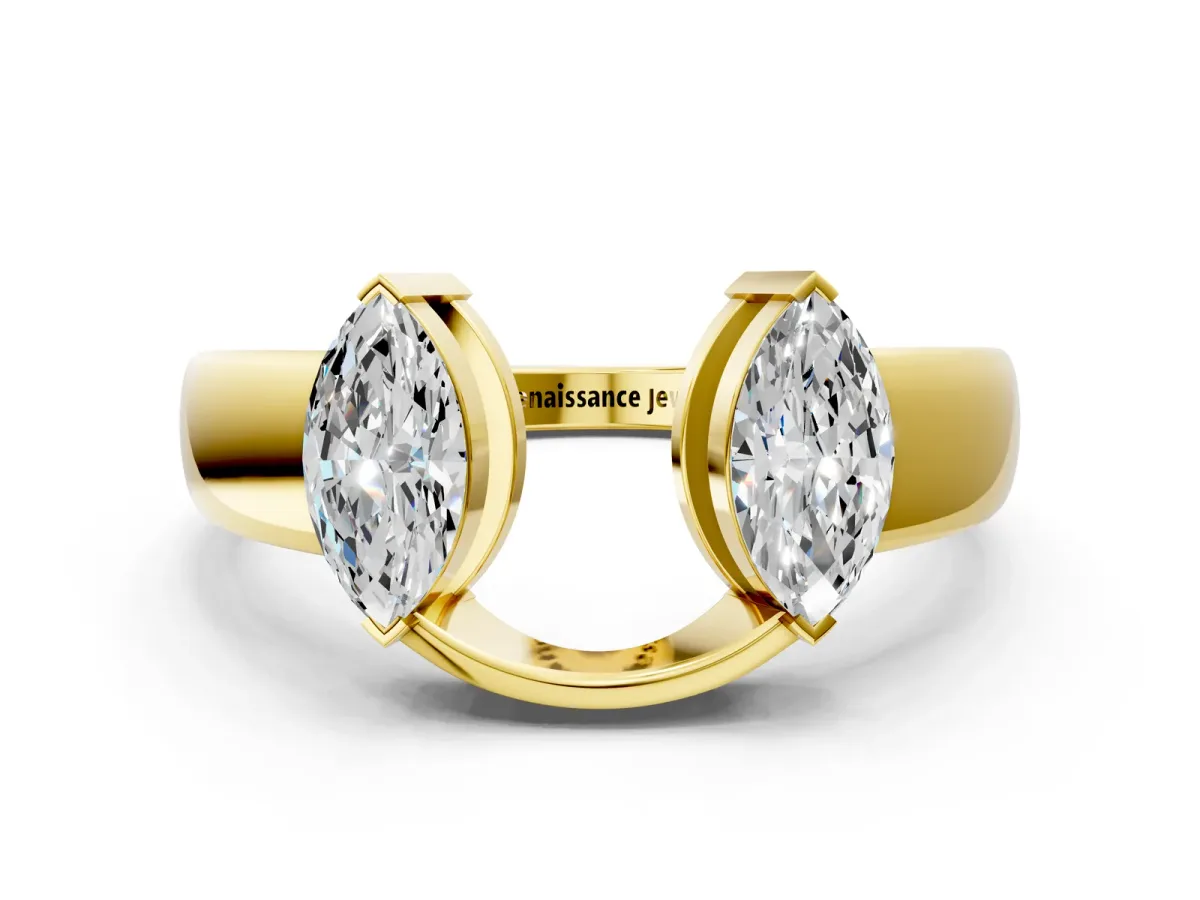 Marquise Diamond Open Band Ring with Tension Setting Yellow gold