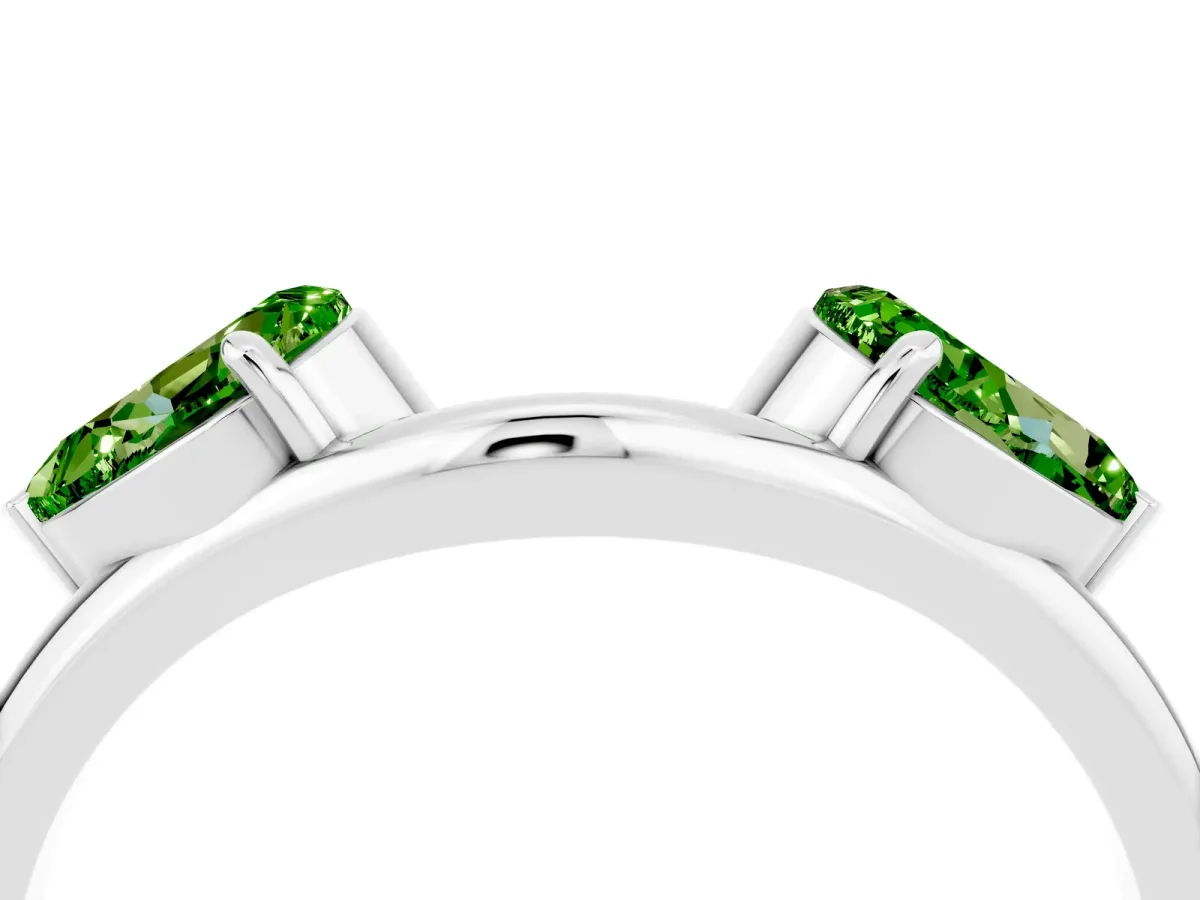 Two-Stone Pear Peridot Bypass Ring with Prong Setting Silver