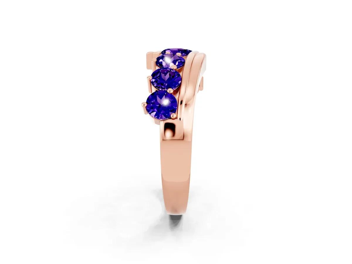 Round Tanzanite Wave Band with Channel and Shared Prong Setting Rose gold