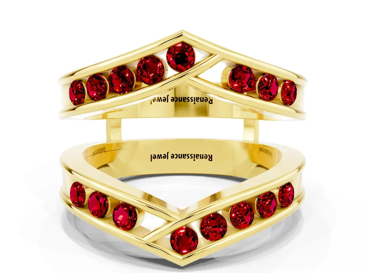 Round Ruby Channel-Set Chevron Band Yellow gold