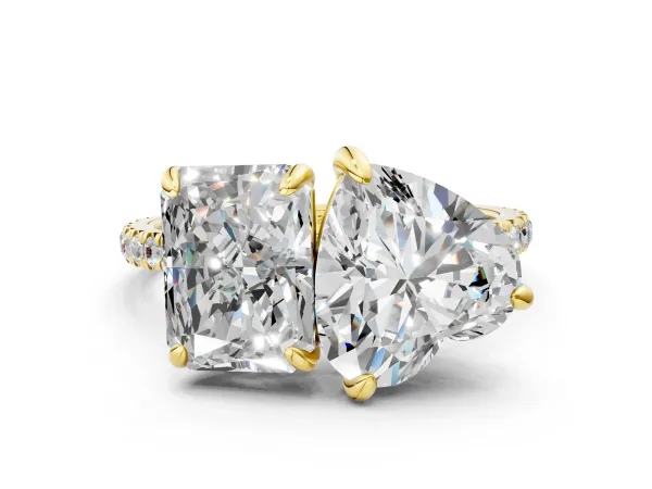 Radiant and Heart Toi Moi Ring with Prong Setting and Pave Band Yellow gold