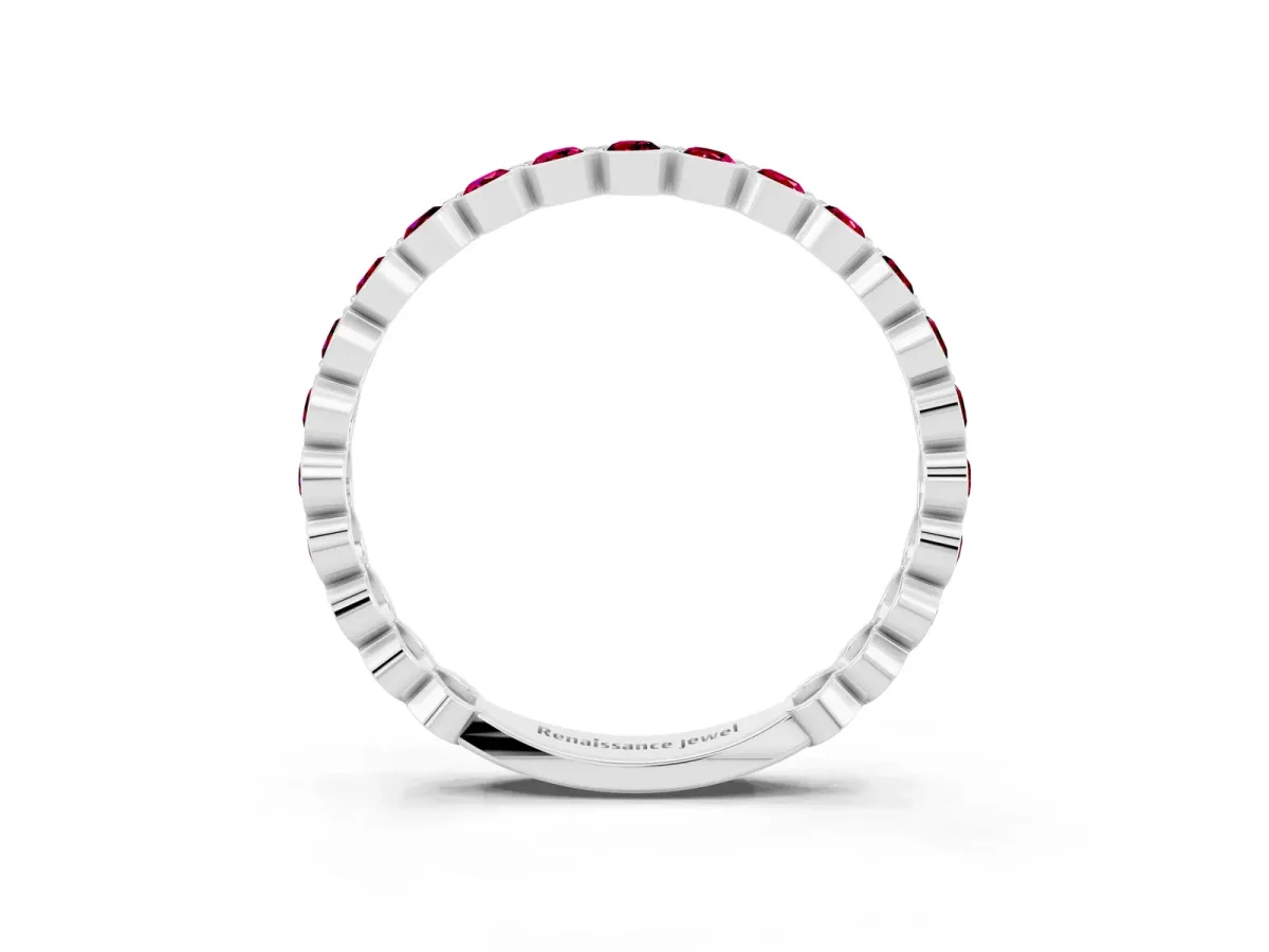 Round Garnet Bezel Set Eternity Band Silver
