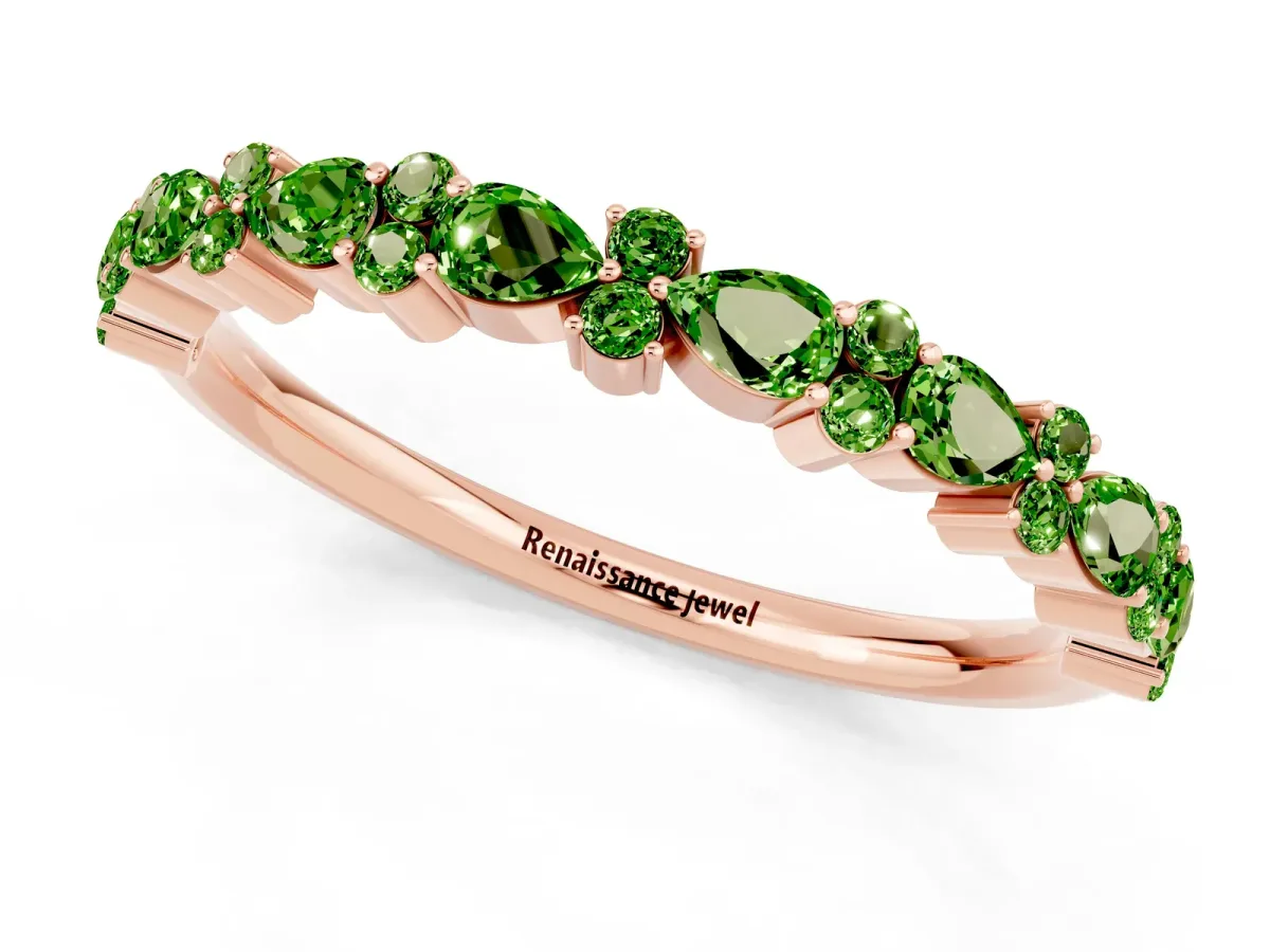 Pear and Round Peridot Wedding Band Rose gold