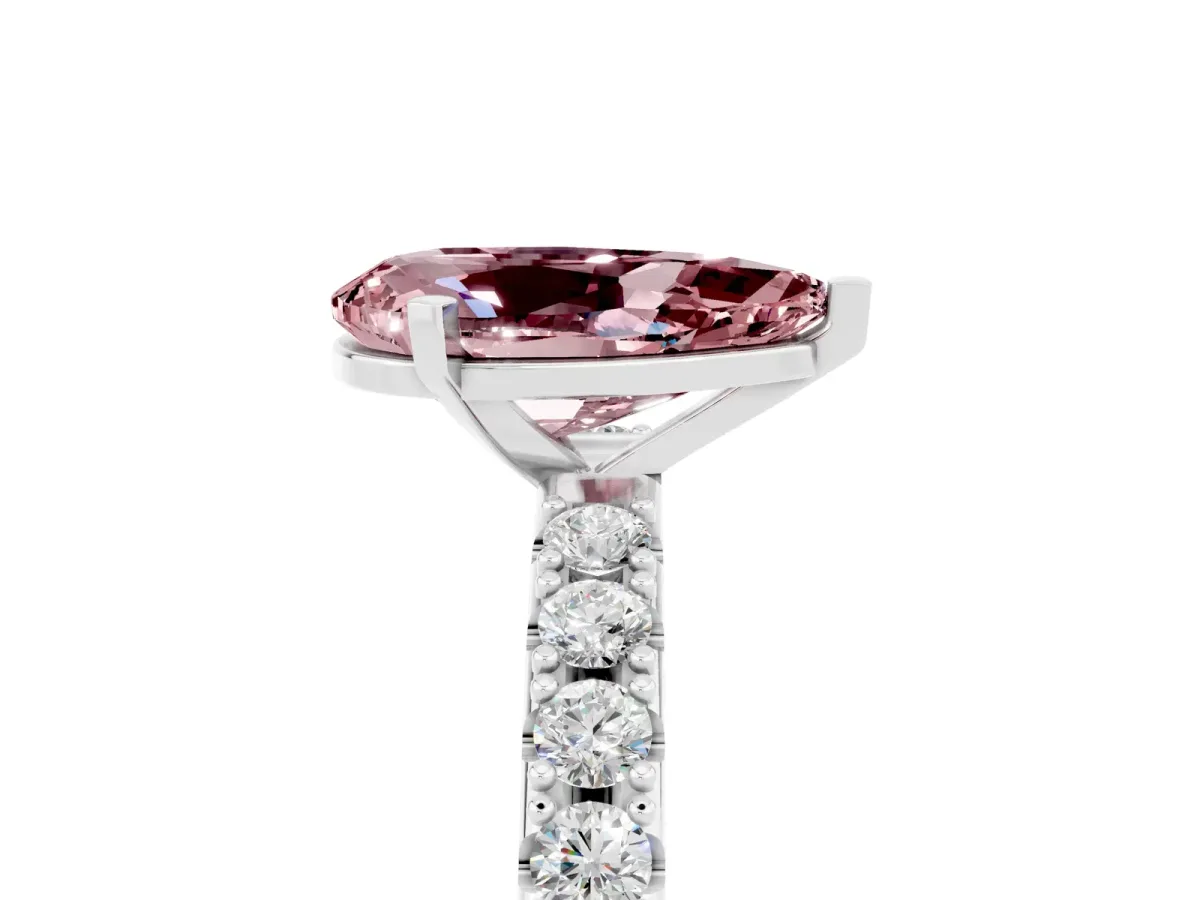Pear Cut Morganite Solitaire Pavé Band with Four-Prong Setting Platinum