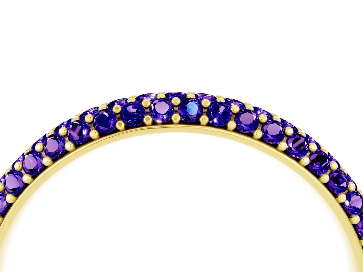 Round Tanzanite Pavé Eternity Band with Shared Prong Setting Yellow gold