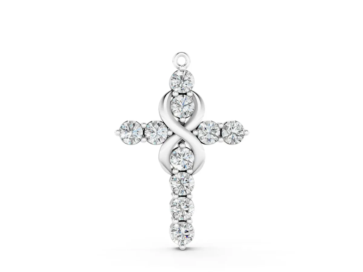 Round Diamond Prong Set Infinity Cross Pendant Silver