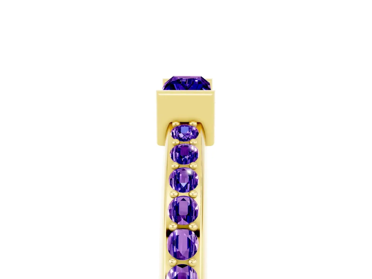 Baguette Tanzanite Pavé Band with Bar Setting Yellow gold