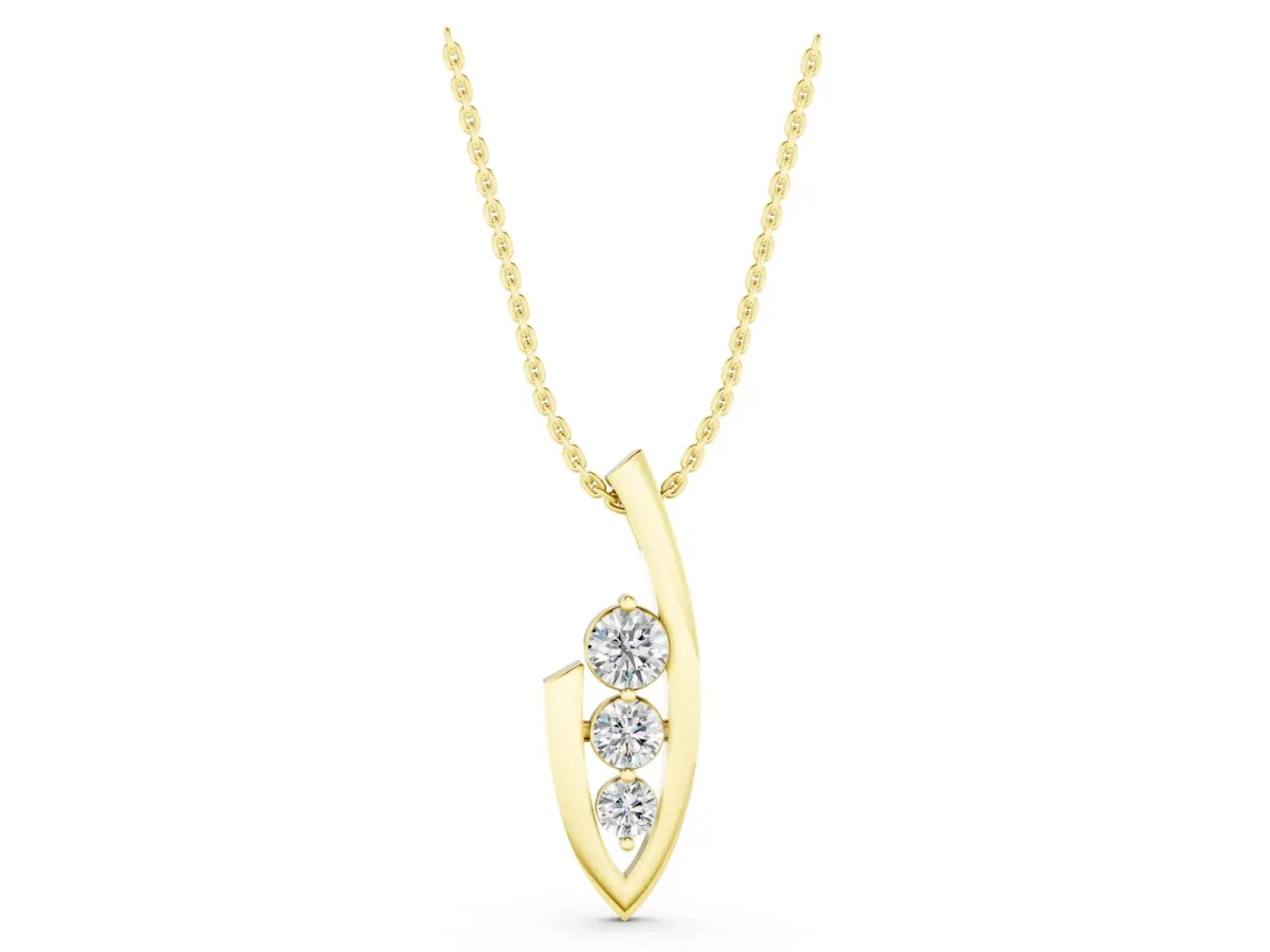 Three-Stone Round Prong-Set Pendant Yellow gold