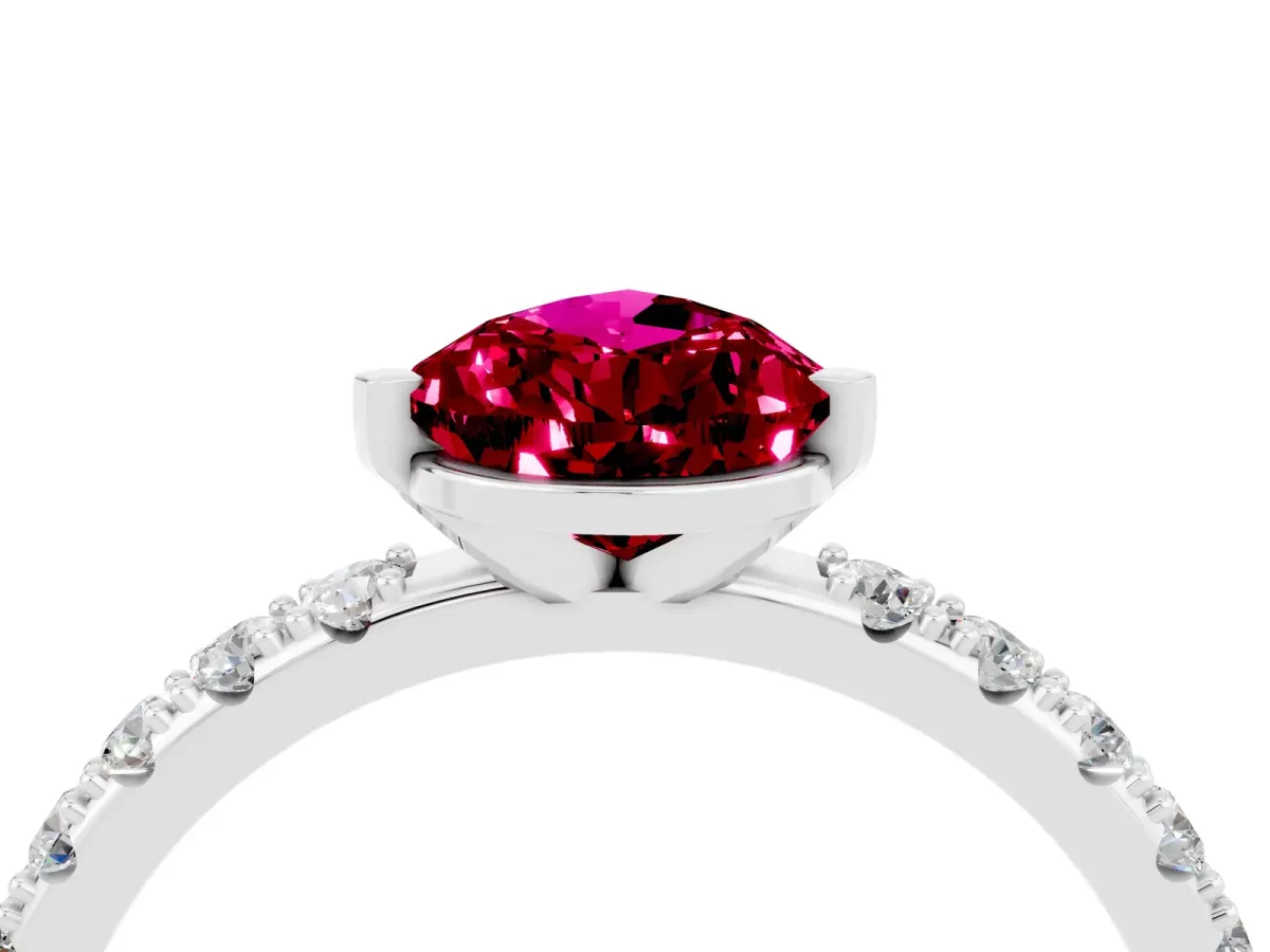 Pear Cut Garnet Solitaire Pavé Band with Four-Prong Setting White gold