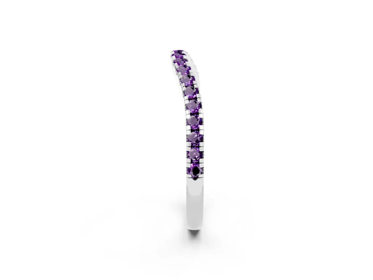 Round Amethyst Pavé Half Eternity Band with Shared Prong Setting Platinum