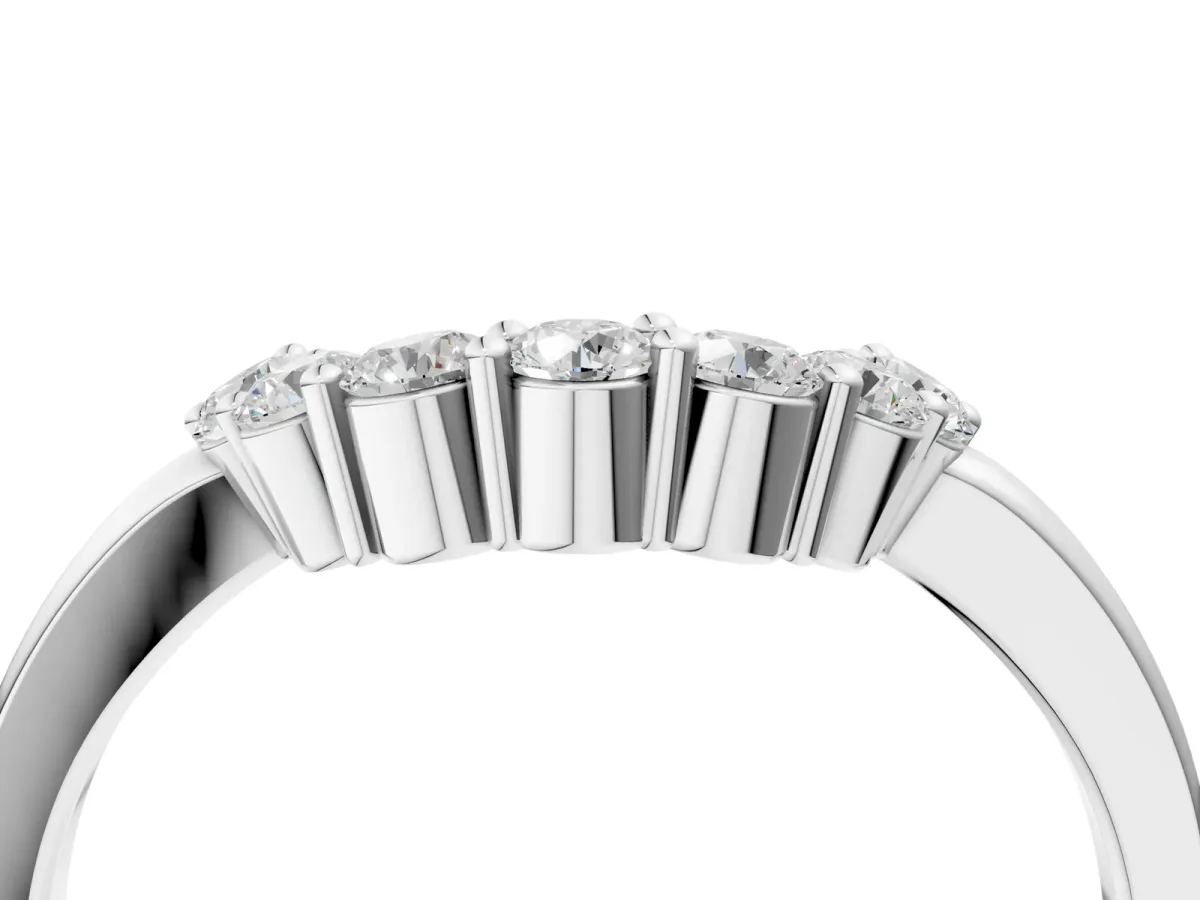 Curved Round Diamond Pave Band with Prong Setting Silver