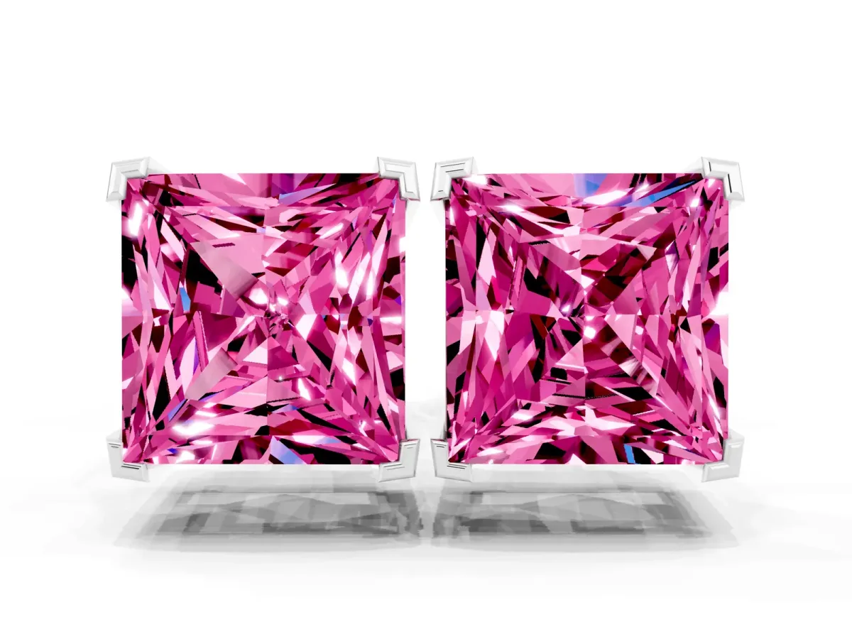 Princess Cut Pink Sapphire Stud Earrings Silver
