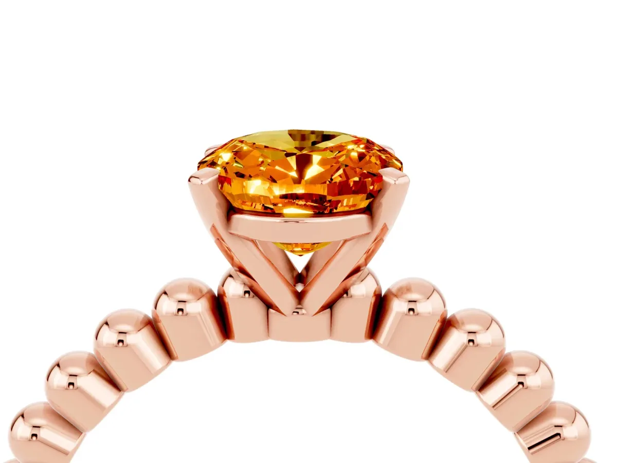 Oval Cut Citrine Solitaire Ring with Beaded Band and Prong Setting Rose gold