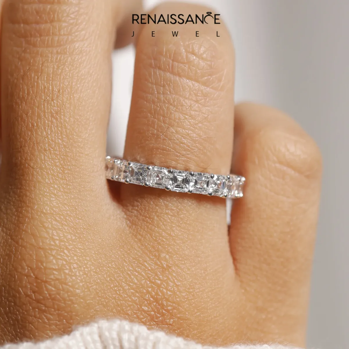 Asscher Cut Eternity Band with Shared Prong Setting Platinum