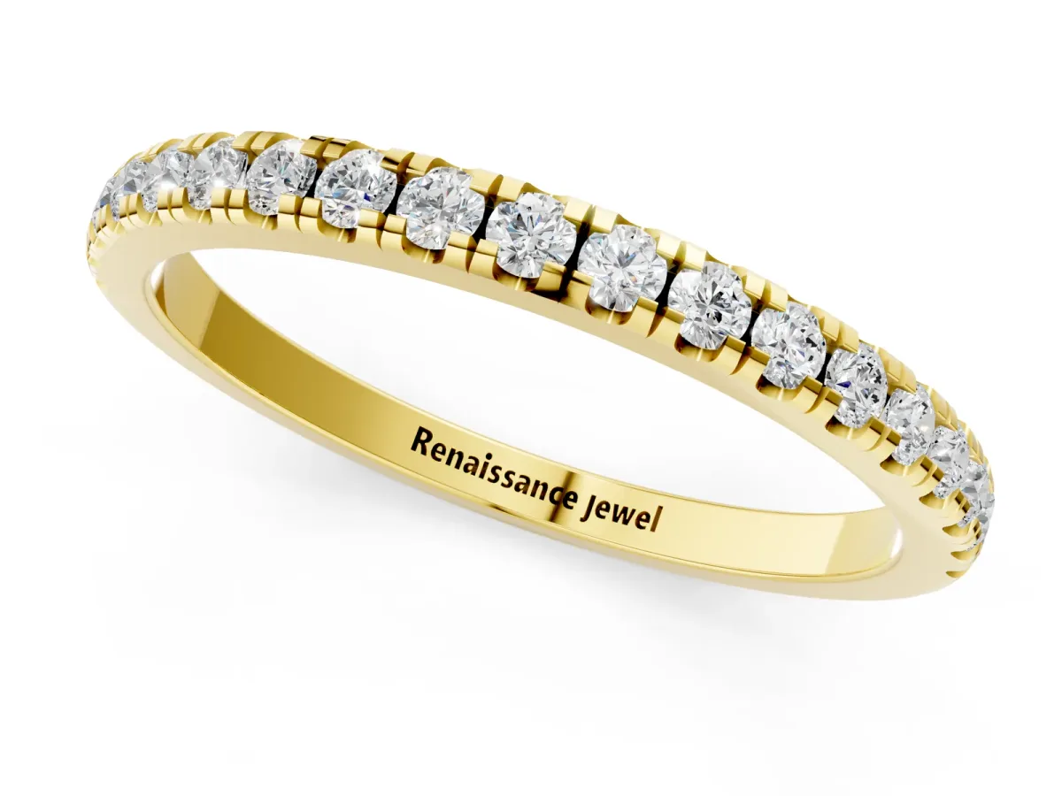 Pavé Round Diamond Half Eternity Band with Shared Prong Setting Yellow gold
