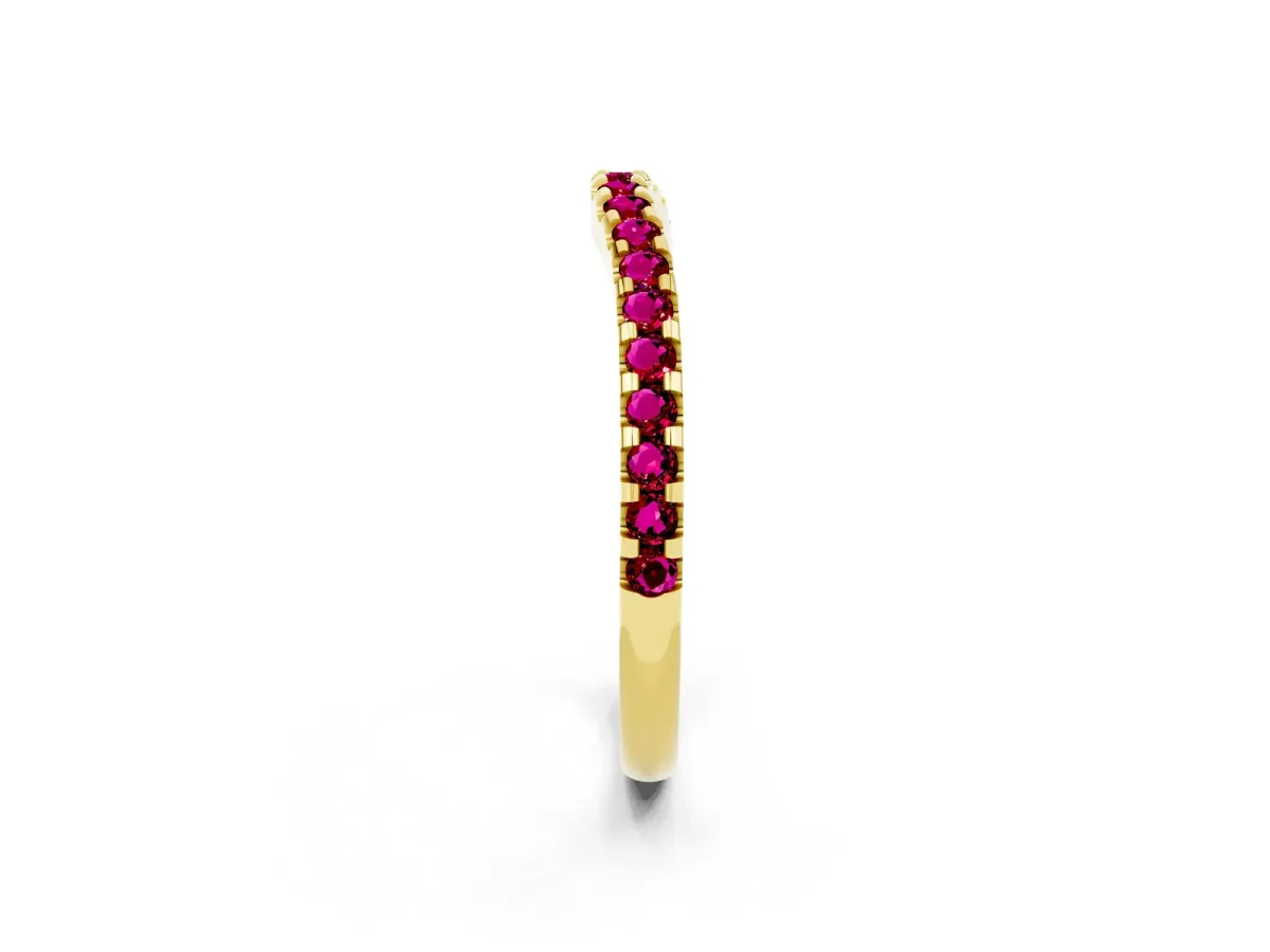 Round Garnet Pavé Curved Wedding Band Yellow gold