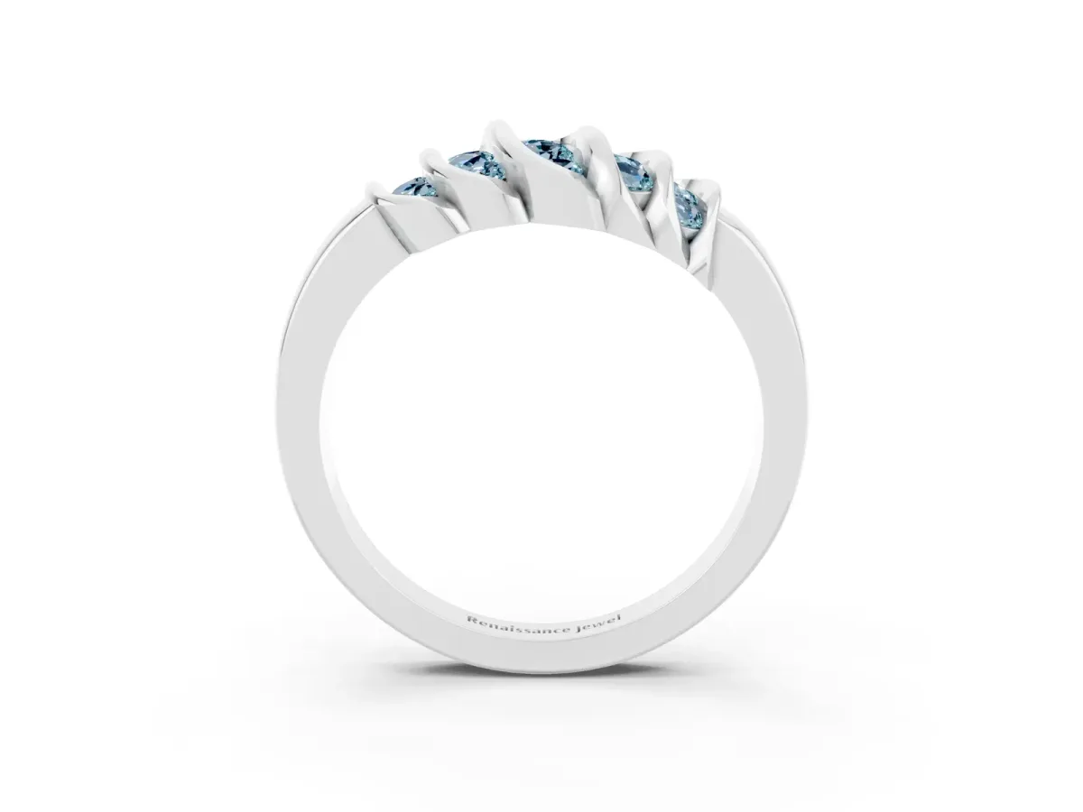 Round Aquamarine Multi-Row Crossover Band White gold