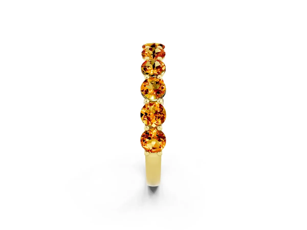 Round Citrine Shared Prong Eternity Band Yellow gold